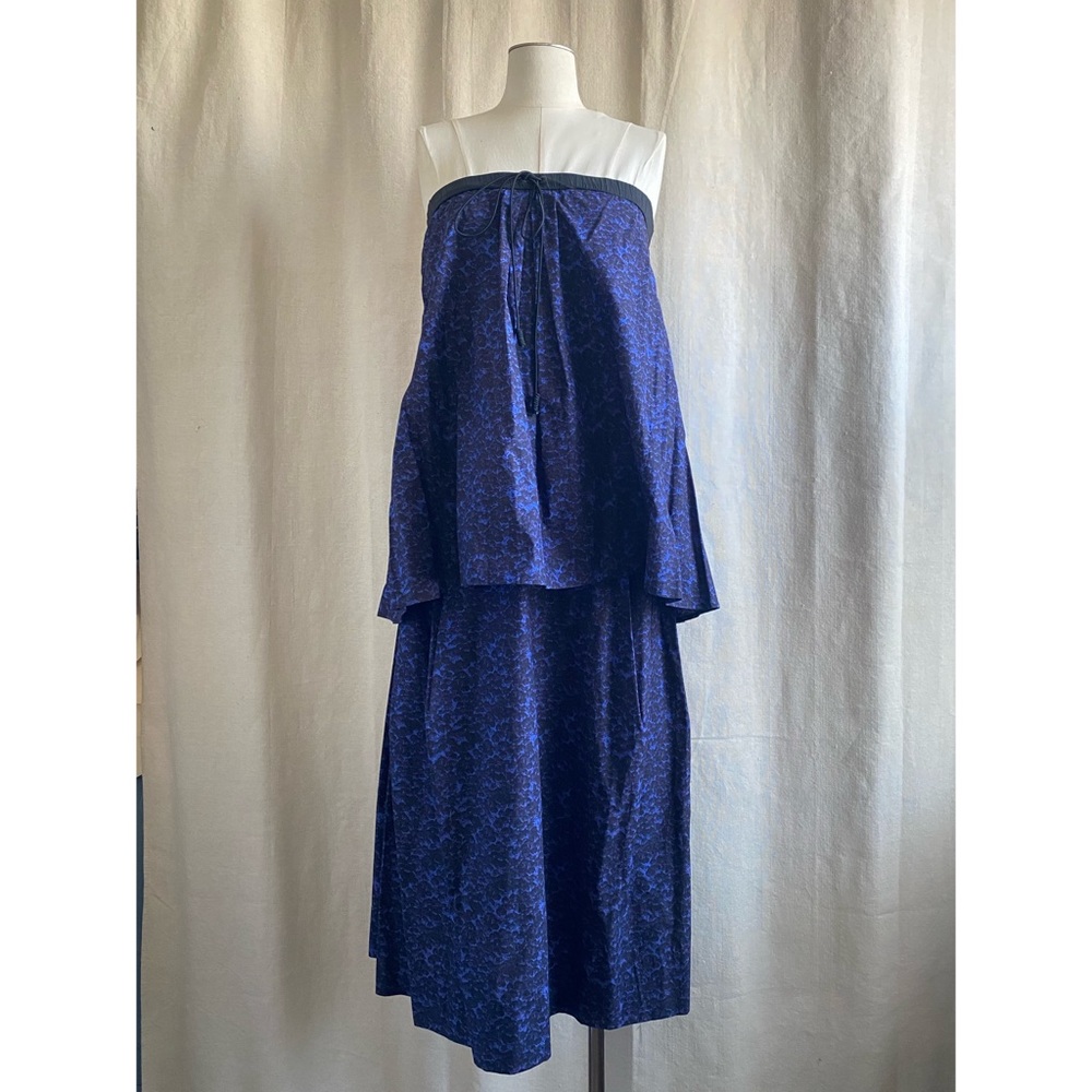 Cacharel tier cocktail party midi dress strapless sz 4 blue/purple black